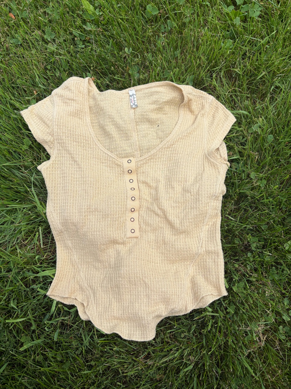 Free People Pale Peach Open-Weave Henley